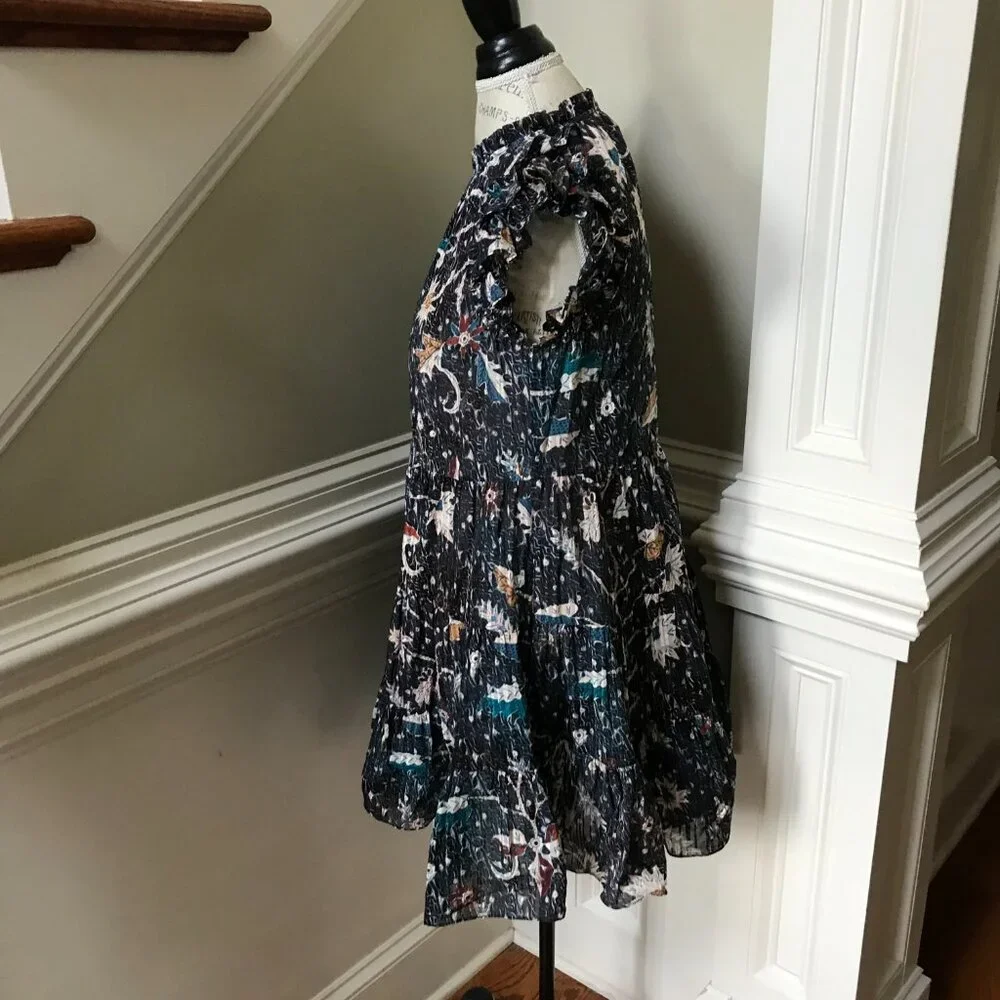 Ulla Johnson Denia Mini Dress Womens 2 Blue Cream Floral Print Flutter Sleeves - Picture 10 of 14